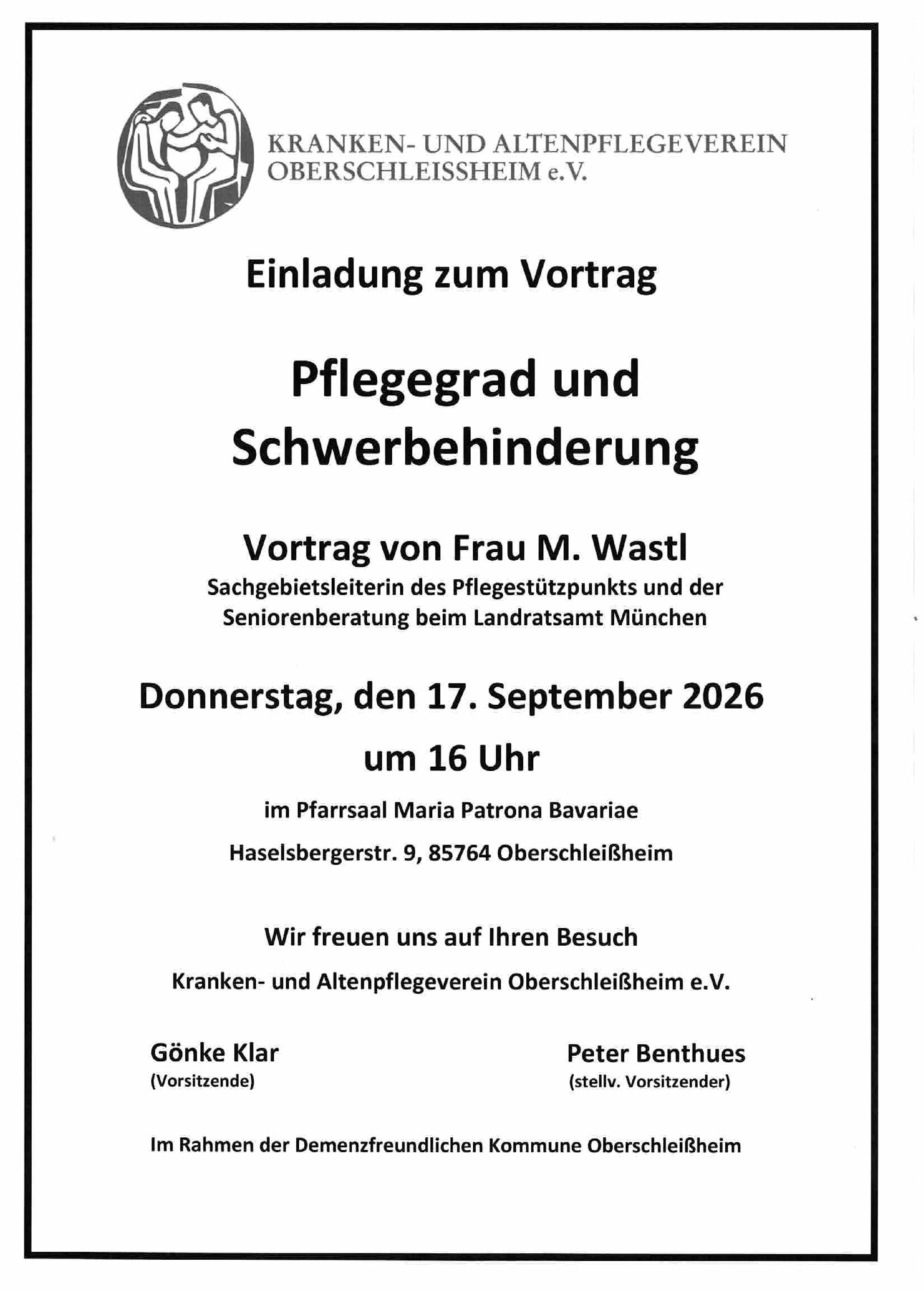 Vortrag zum Thema "Pflegegrad und Schwerbehinderung"