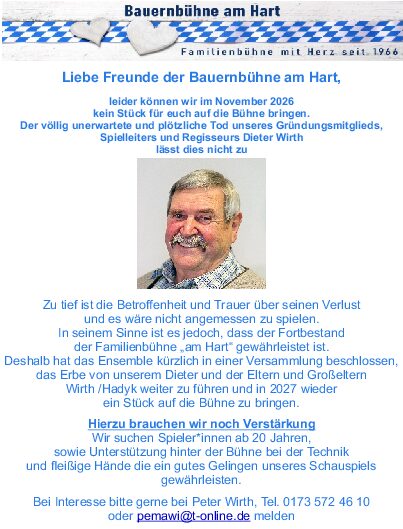 Mitwir­kende für Bauern­bühne am Hart gesucht