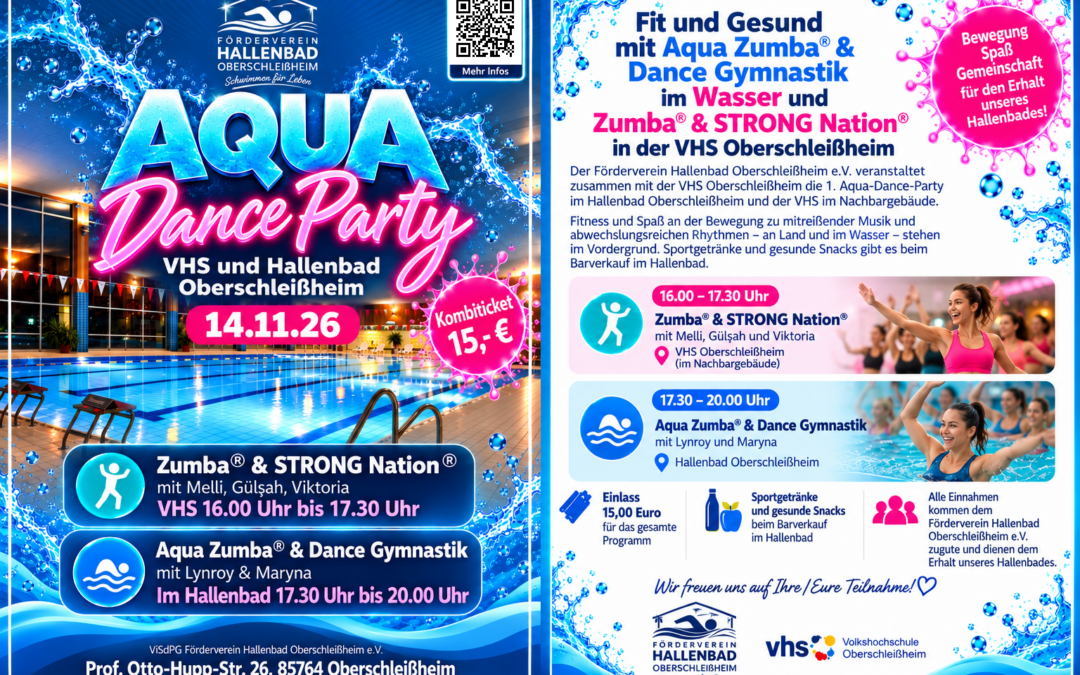 Aqua-Dance-Party im Ober­schleiß­heimer Hallenbad und in der VHS